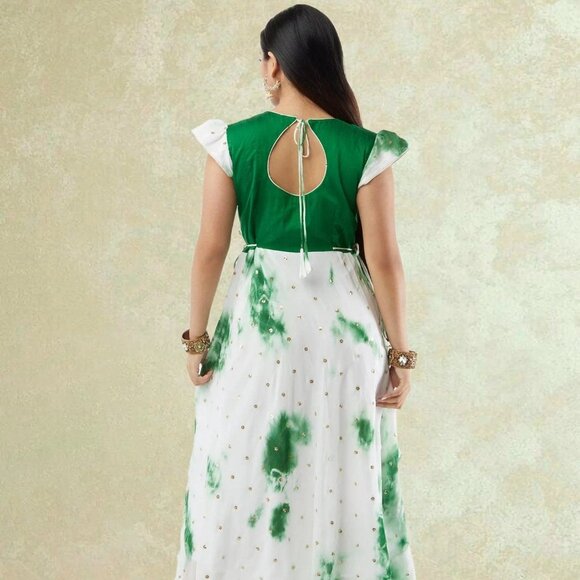 EthnoChic White and Green Shibori Layered Dress | Muvvas Boutique - Picture 5 of 5